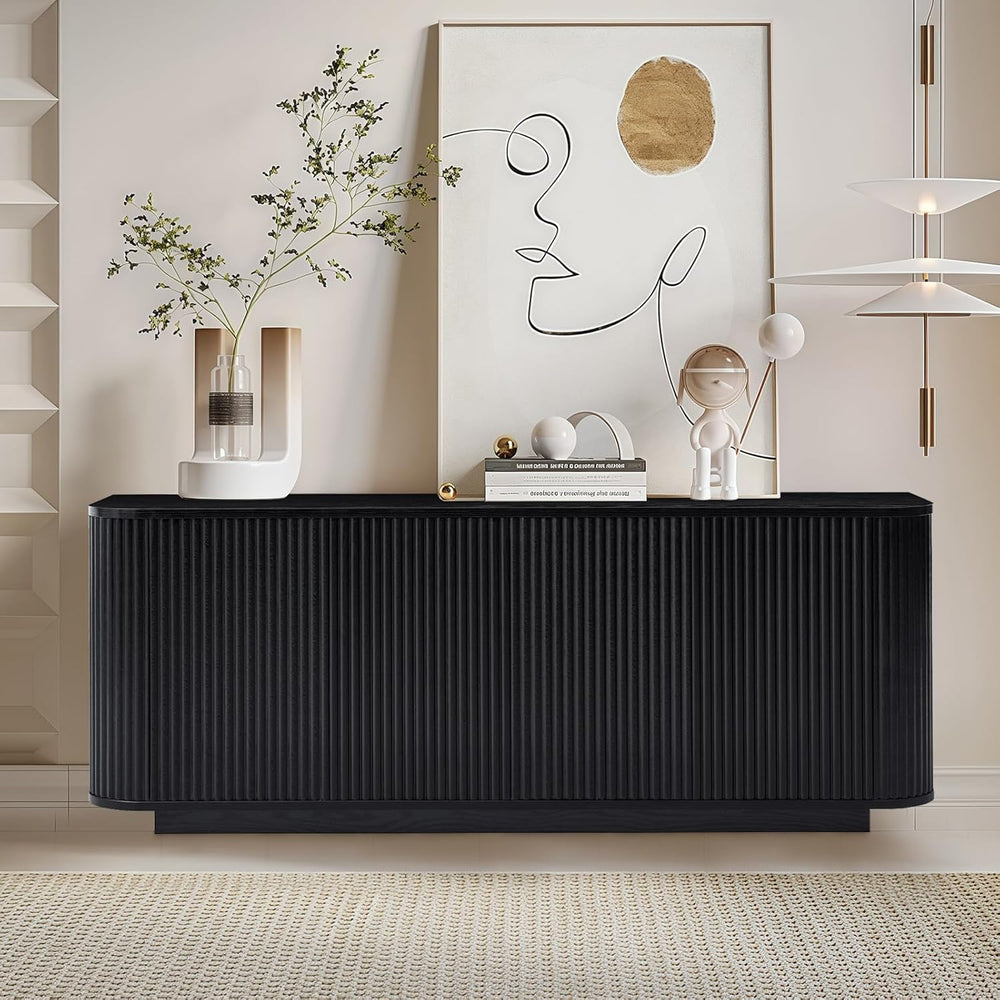 64" Fluted Black Sideboard Cabinet Buffet Cabinet with Storage