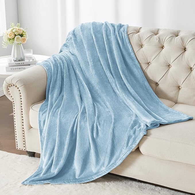 BEDELITE Fleece Blanket Twin Size Washed Blue Throw Blankets - Image 5