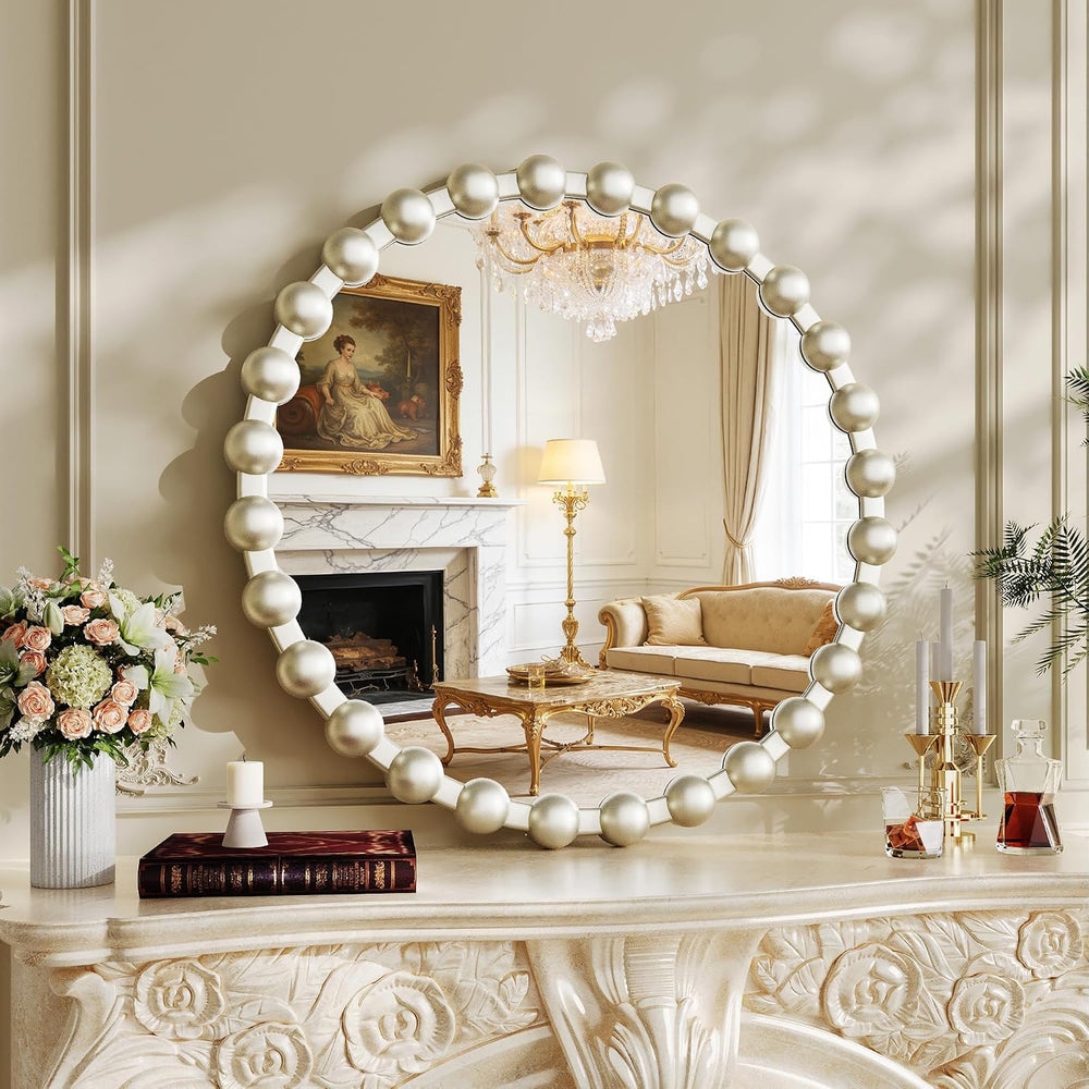 24 Inch Silver Round Mirror for Wall, Modern Decorative Vanity Wall Mirror