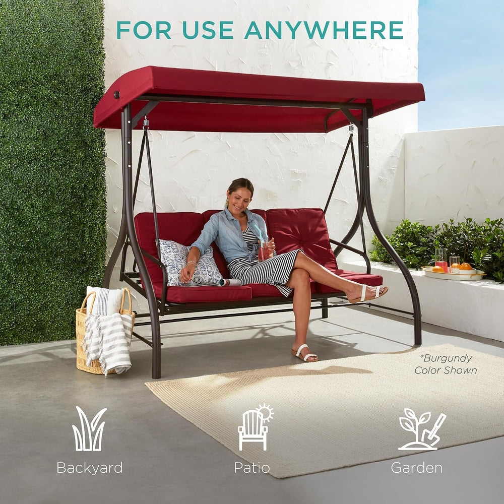 Best Choice Products 3-Seat Outdoor Large Converting Canopy Swing Glider, Pat...