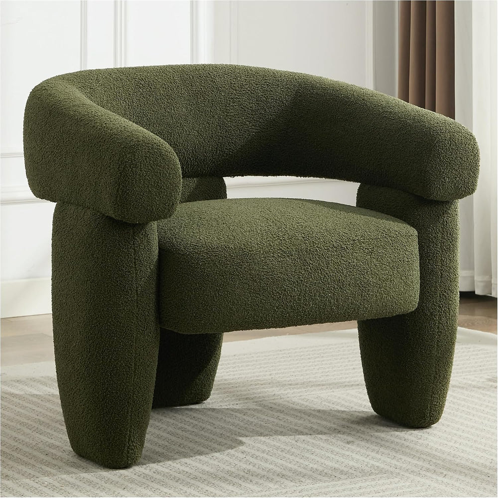 Sherpa Boucle Barrel Accent Chair, Round Armchair, Sherpa Green