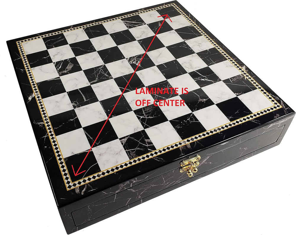 17" High Gloss Chess Storage Board Chest W/ 2 Drawers Black and White Fa...