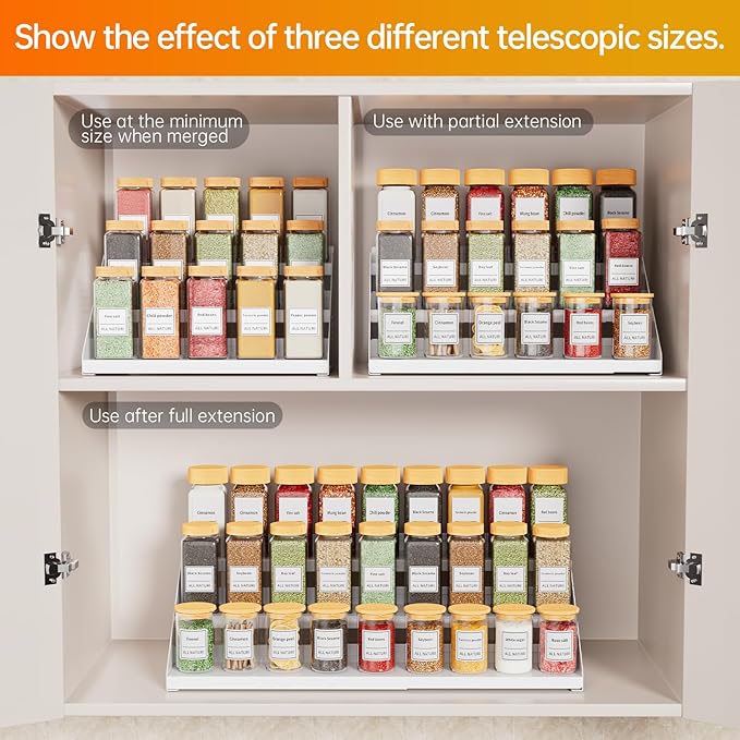 RCHYFEED Spice Rack Organizer for Cabinet, Expandable 3 Tiered Spice Rack - Image 3