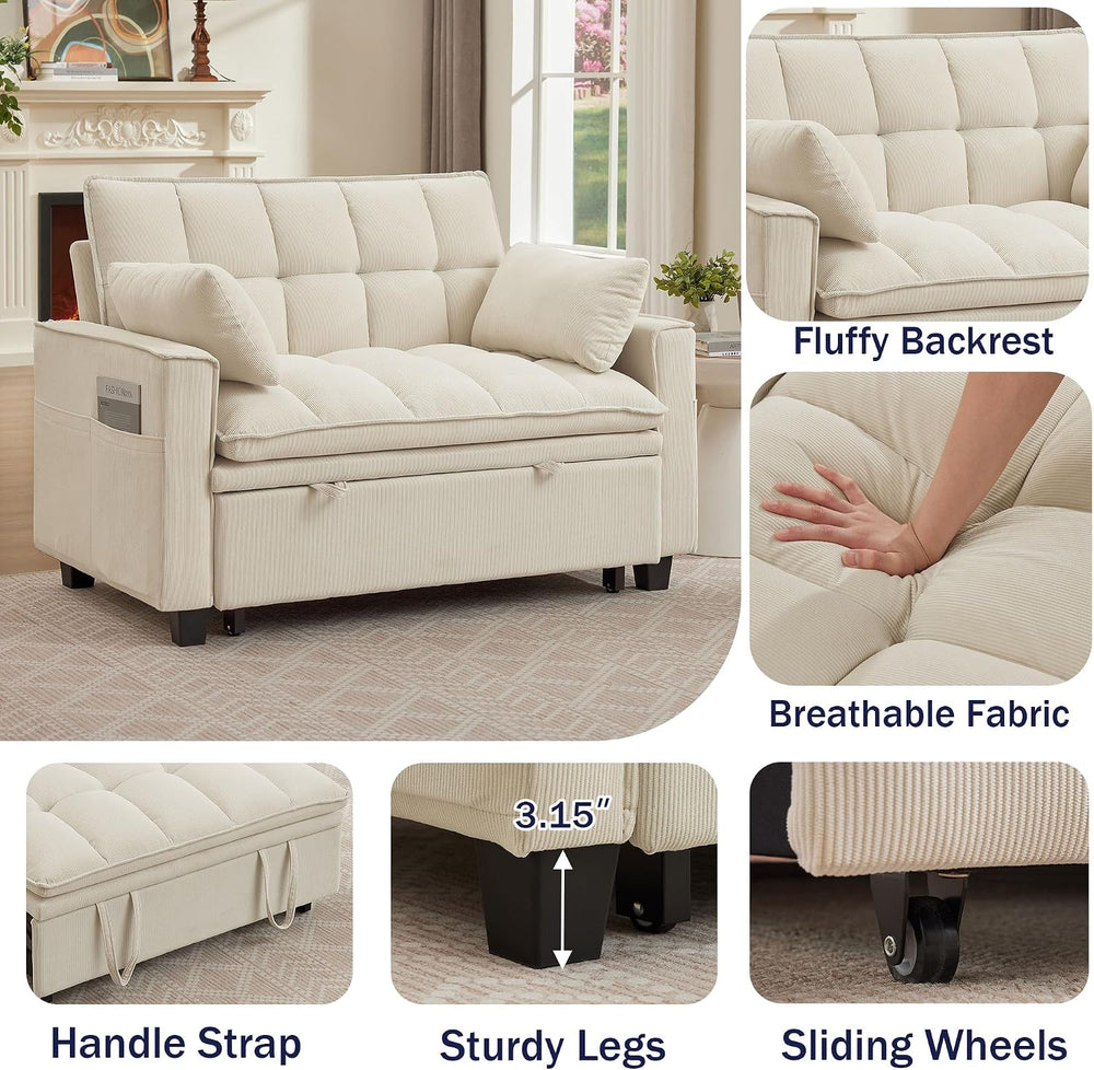 Sleeper Sofa with Pull Out Couch Bed, 48.43" Convertible Pull-Out Sofa B...