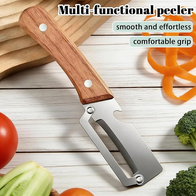 Zero Snag Wooden Peeler, 2-in-1 Multifunctional vegetable peeler, Stainless - Image 4