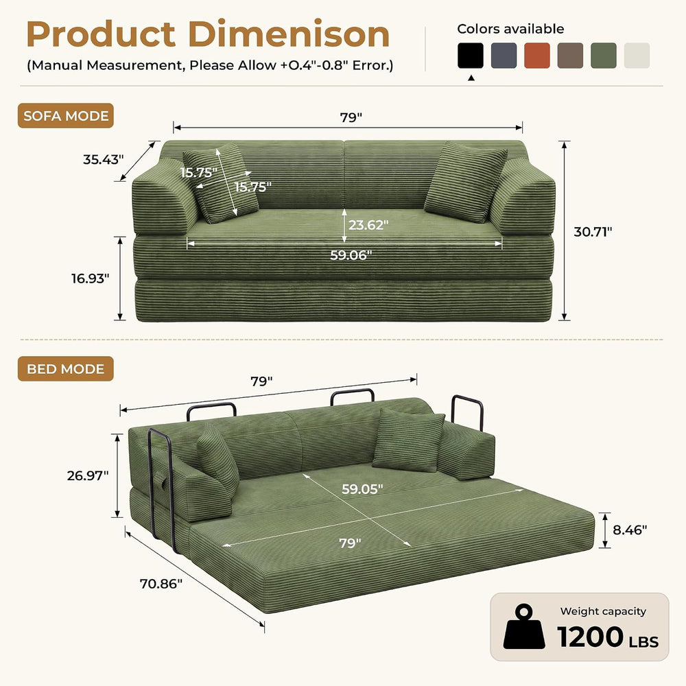 79'' Convertible Futon Sofa Bed, Boneless Couches for Living Room