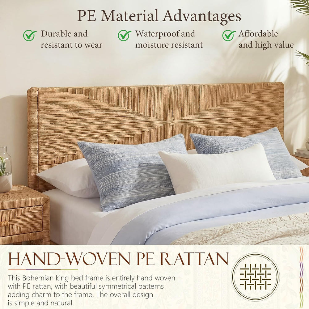 Brafab Hand-woven Rattan King Bed Frame with Headboard and Footboard