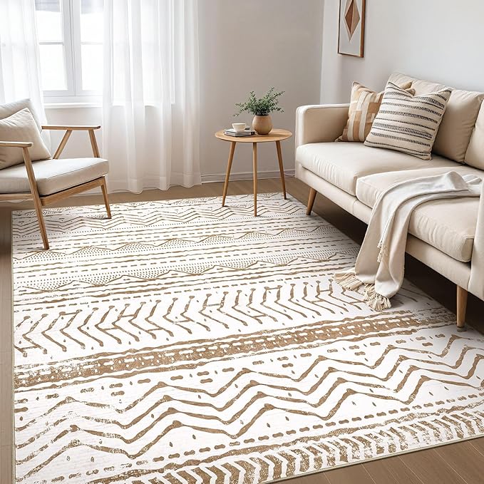 Nakagishi Area Rug Living Room Rugs: 5x7 Machine Washable Boho Large Neutral by NakagishiAreaRug