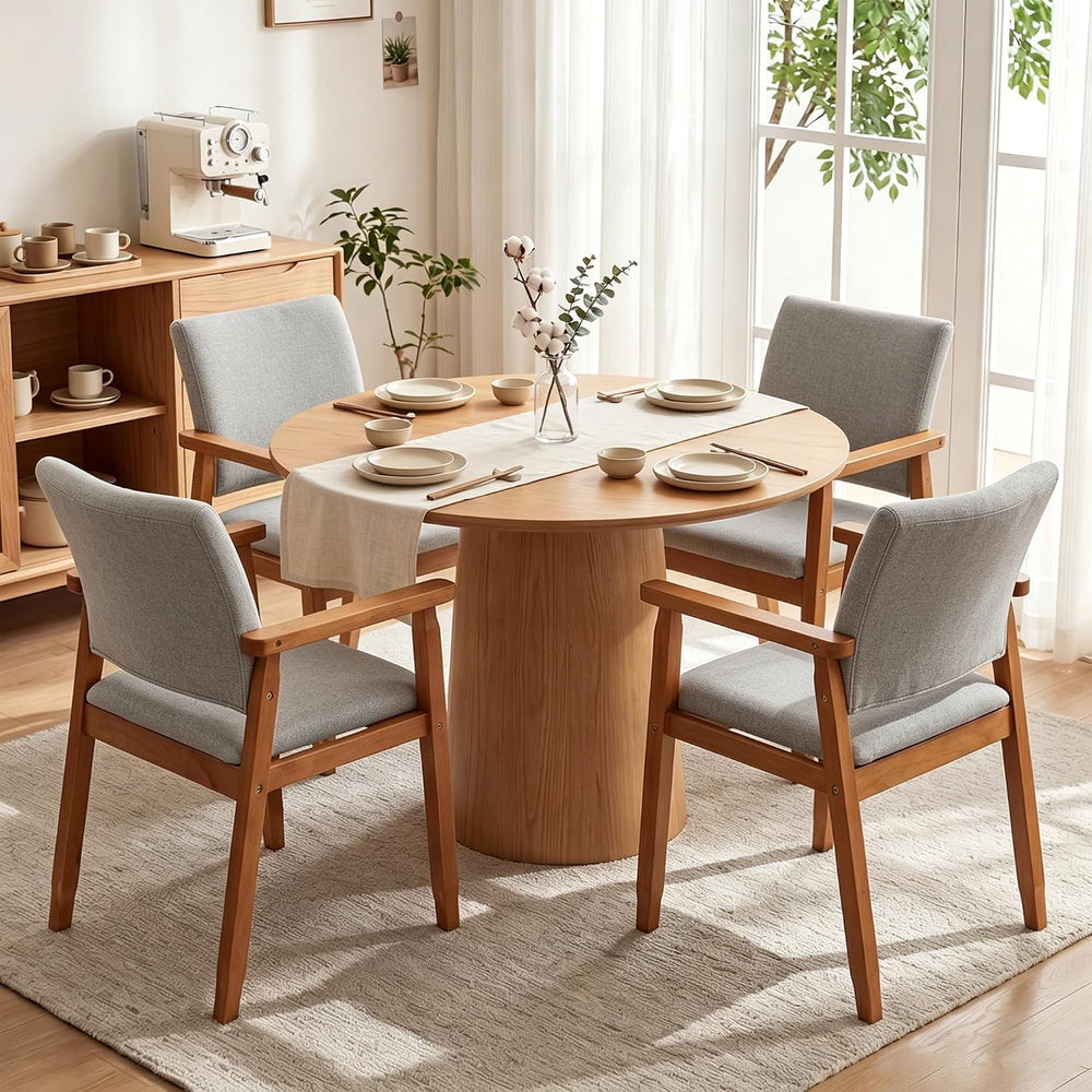 GOTMINSI Mid-Century Modern Linen Dining Chair with Arms, Solid Wood Frame, 3...