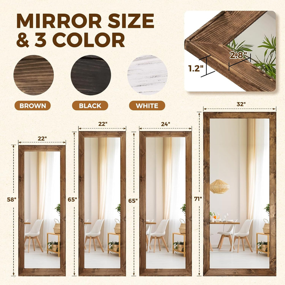 65x24in Full Length Mirror, Rustic Brown Beveled Wood Frame