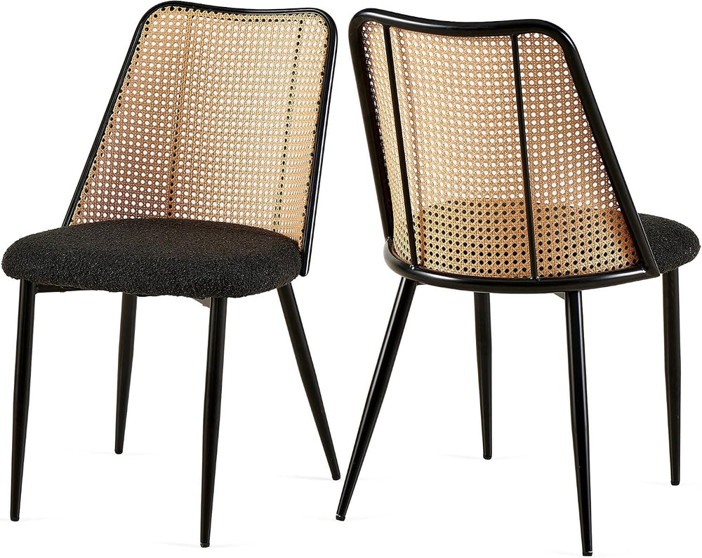 Dining Chairs Set of 2, Boho Rattan Back Dining Room Chairs Upholstered Boucl...