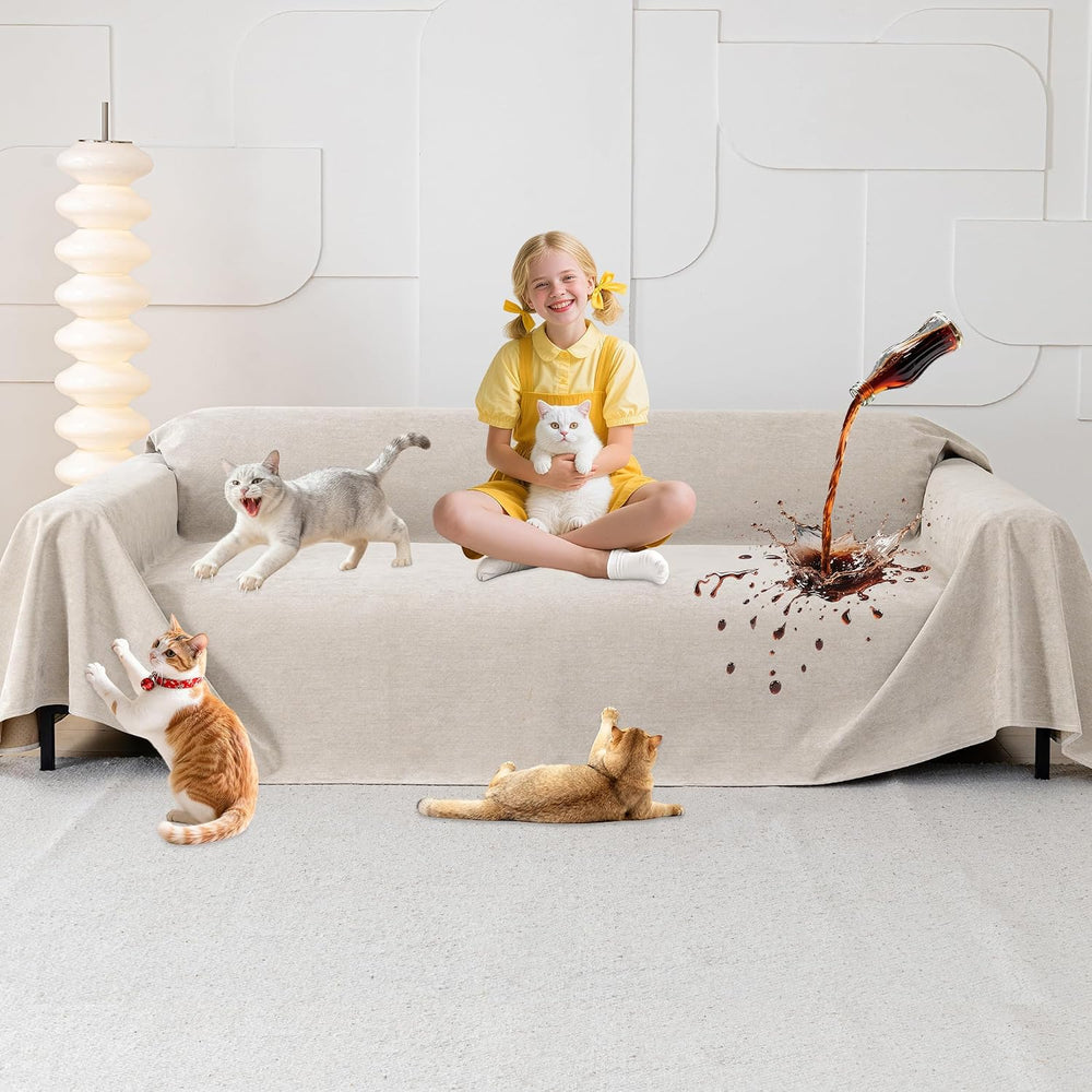 Loiion Cat Scratch Proof Furniture Protector Waterproof Sofa Cover 150"x...