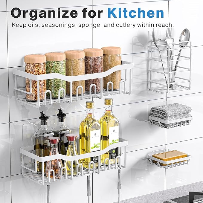 EUDELE 5-Pack Rustproof Stainless Steel Shower Caddy Set– No Drill Adhesive - Image 6