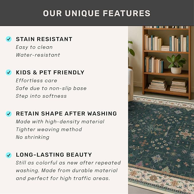 Hazo Haus Vintage Dark Green 7x9 Dining Room Rugs - Image 7