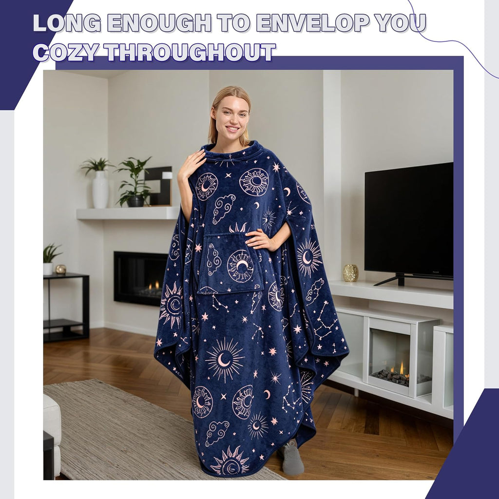 Catalonia Fleece Wearable Blanket Poncho for Adult Women Men, Travel Wrap Blanket Cape with Pocket |Warm, Soft, Cozy, Snuggly, Comfort Gift, No Sleeves|All Season, Purple | Pocket Design, Soft No-Sleeve Layer for Travel, Reading, TV Time & Lounging, Cozy