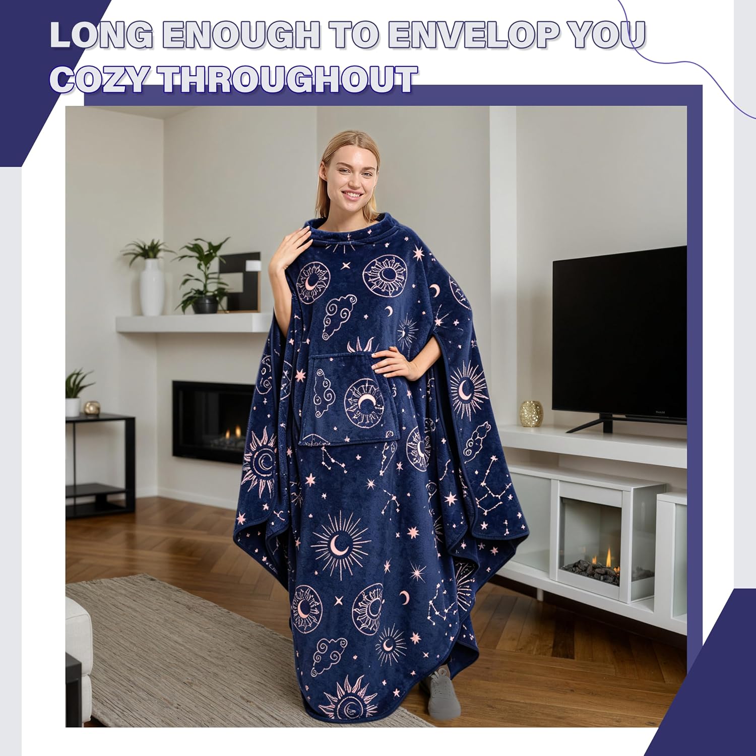Catalonia Fleece Wearable Blanket Poncho for Adult Women Men, Travel Wrap Blanket Cape with Pocket |Warm, Soft, Cozy, Snuggly, Comfort Gift, No Sleeves|All Season, Purple | Pocket Design, Soft No-Sleeve Layer for Travel, Reading, TV Time & Lounging, Cozy