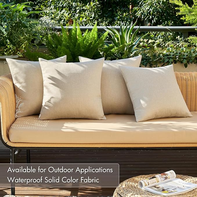 MIULEE Pack of 4 Decorative Outdoor Throw Pillow Covers Linen Waterproof Pillow - Image 2