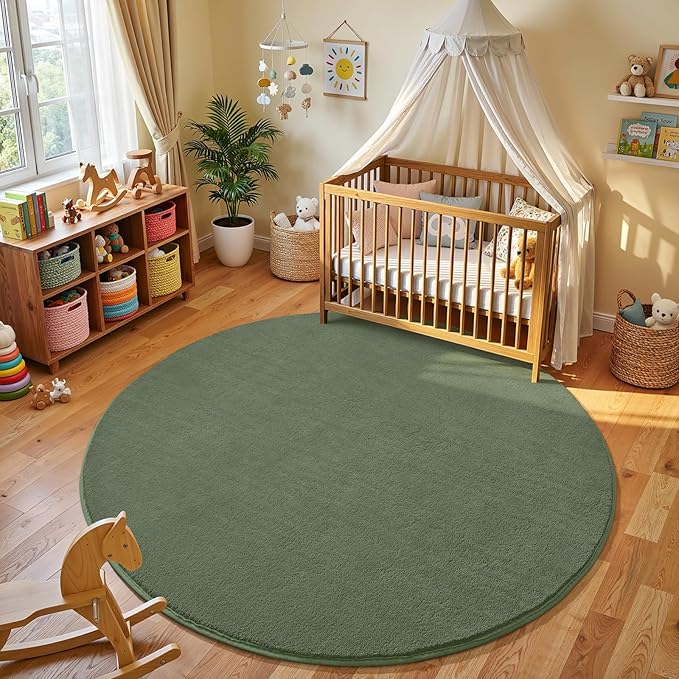 Amearea Sage Green Round Area Rugs 5ft Washable Circle Rugs - Image 2