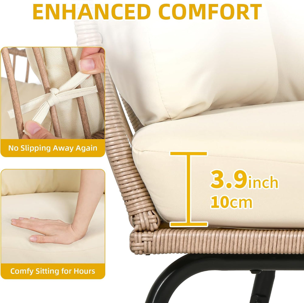 YITAHOME Accent Living Room Egg Chair w/ 2-in-1 Ottoman, Wicker Oversized Bas...