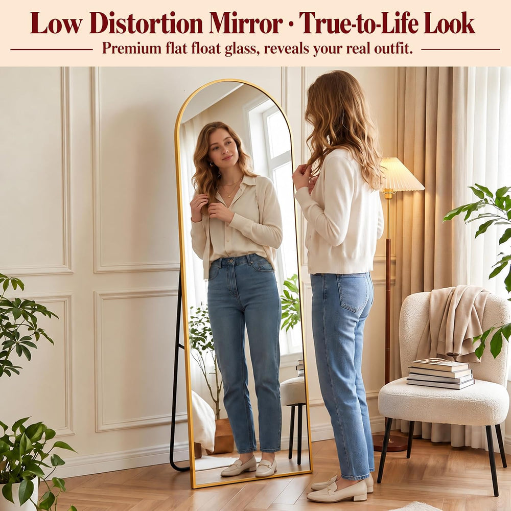 Suidia 56"x15" Arched Full Length Mirror With Stand, Gold Floor Mirror