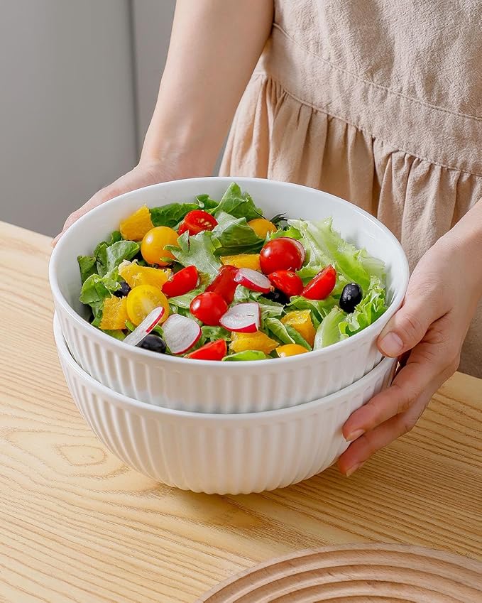 HASENSE Large Salad Bowls of 2, Porcelain 60 Oz Serving Bowl 8 Inch - Image 7