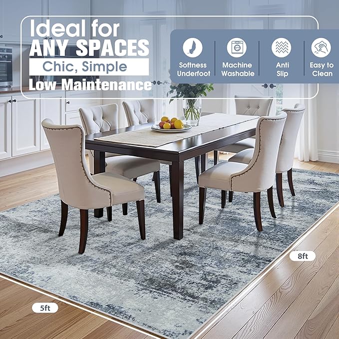 5x8 Area Rugs for Living Room Rug Washable: Abstract Rug for Dining Room - Image 2