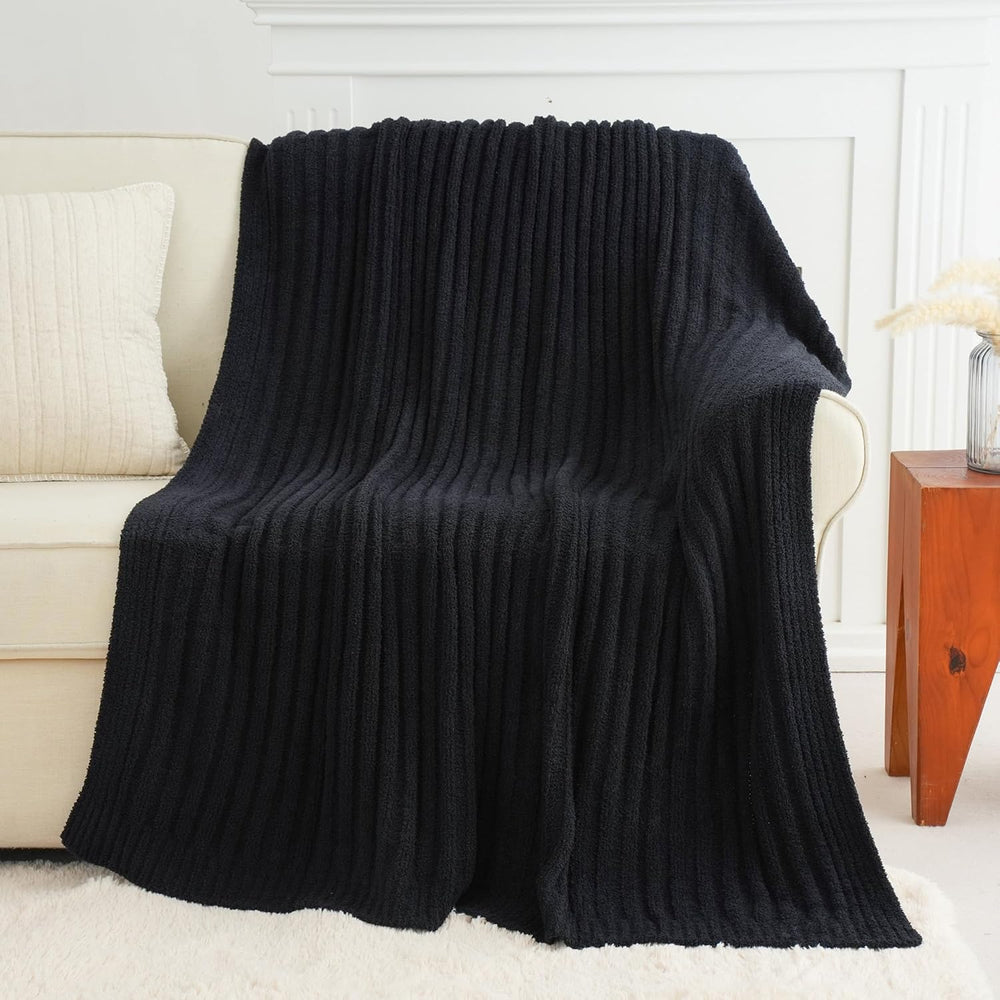 Battilo Black Throw Blanket for Couch, Soft Chenille Throw Blanket, 50"x...