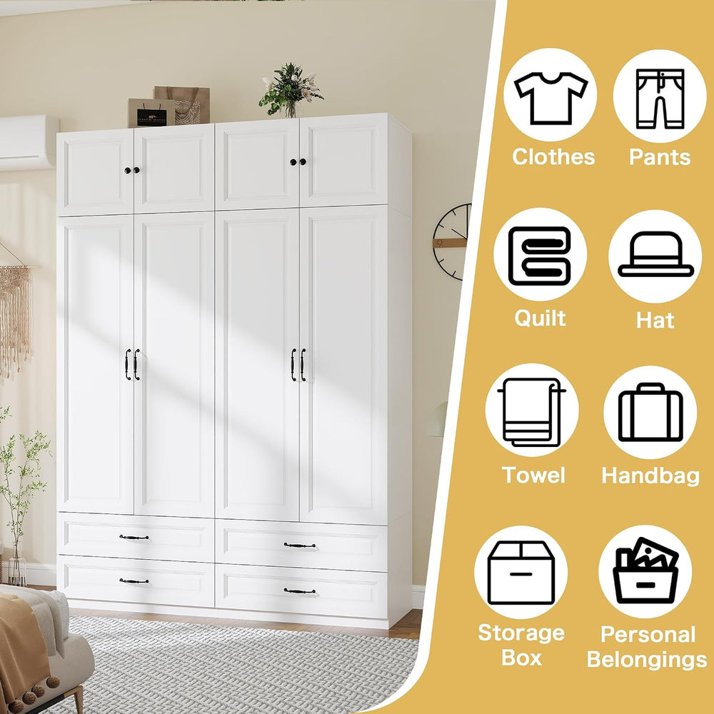 White Armoire Wardrobe Closet with 4 Drawers: 89" H x 63" W