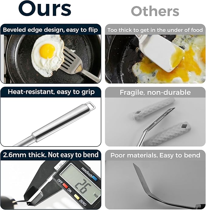 14.5-in Stainless Steel Spatula Set, 18/0 SS Heavy Duty Turner & Slotted Spatula - Image 3