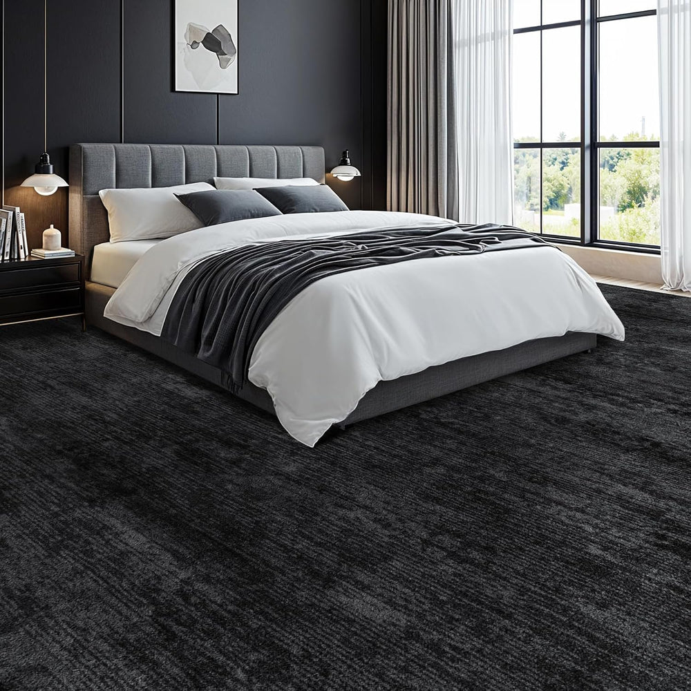 10x14 Washable Area Rug, Black Solid Area Rugs for Living Room & Bedroom