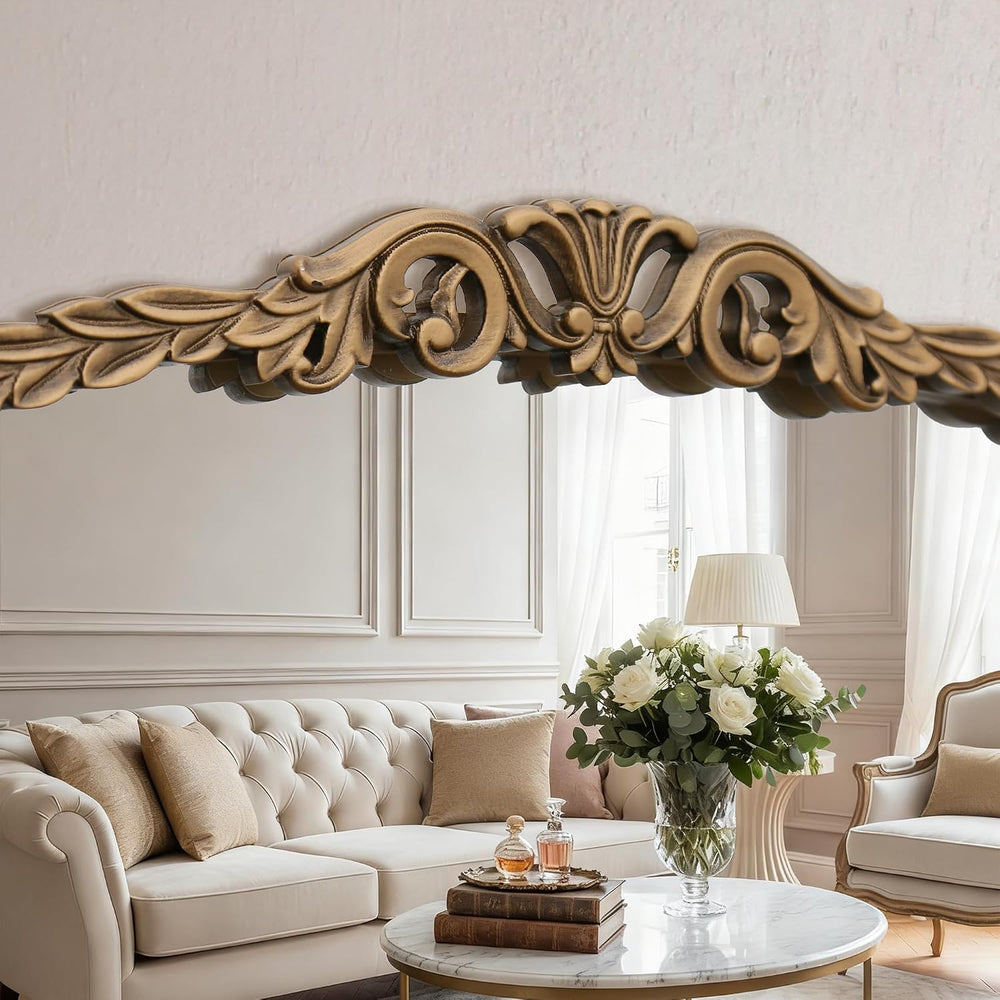 Besdomus Gold Large Fireplace Mirror: 48"x33" Baroque Vintage Arche...