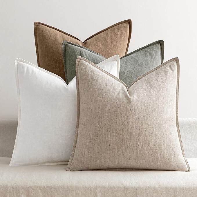 MIULEE Neutral Linen Pillow Covers Pack of 4 Decorative Natural Solid Throw by MIULEE