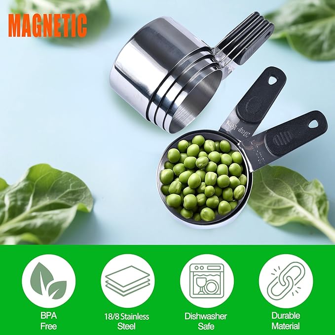 Magnetic Handles 7 Piece Stainless Steel Measuring Cups, Kitchen Gadgets - Image 5