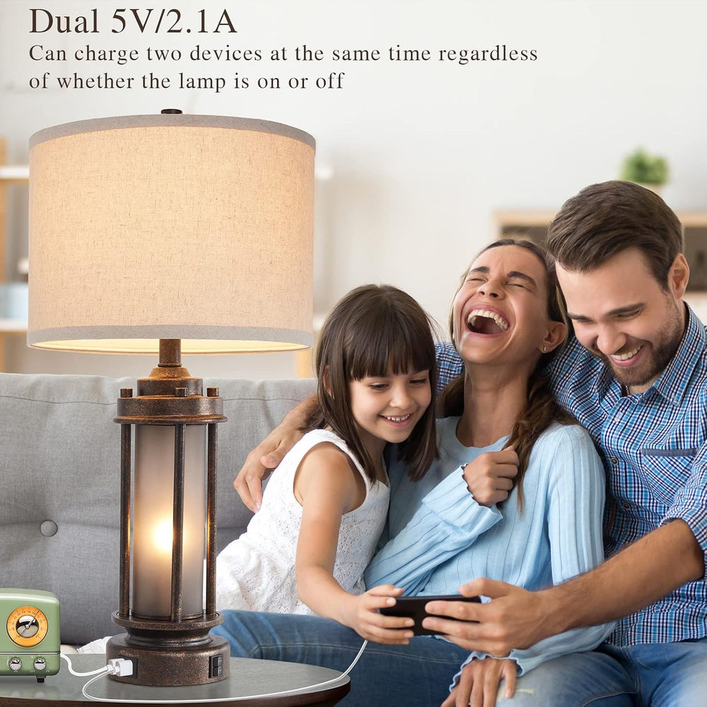 AIEAMPDO 25'' Set of 2 Farmhouse Table Lamps for Living Room with USB...