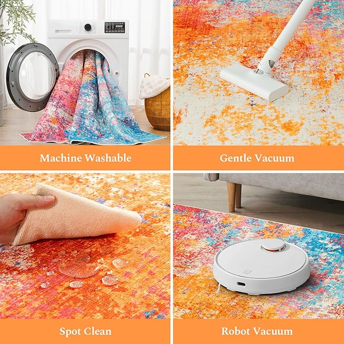 Rugflix 9x12 Area Rugs for Living Room, Washable Large Multicolor Rug - Image 4