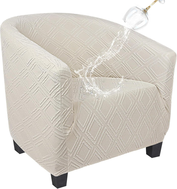 SearchI Waterproof Club Chair Slipcover Stretch Barrel Chair Covers Jacquard Tub Chair Slipcovers Spandex Armchair Sofa Cover Removable Couch Furniture Protector Arm Chair Cover for Living Room（Beige）