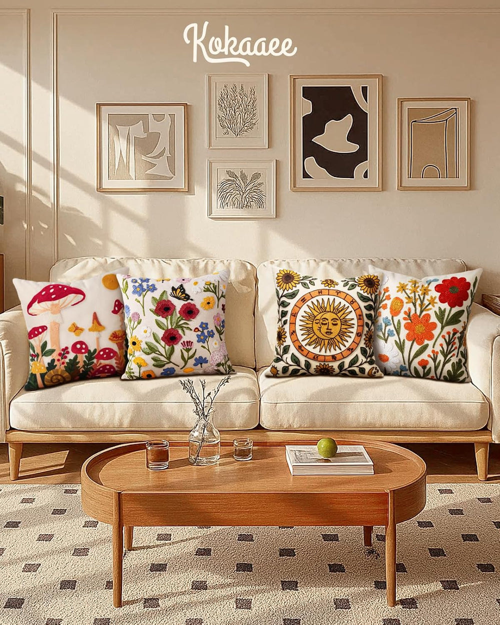 Embroidered Throw Pillow Covers 18x18 Inch, 2Pack, Retro Flower