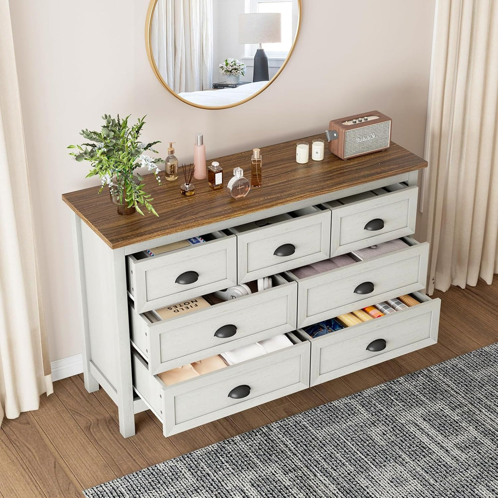 SINROM White Dresser Bedroom Set,7 Drawer Dresser & 2 Drawer Nightstands