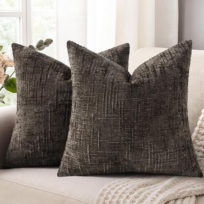 decorUhome Dark Brown Chenille Euro Sham Throw Pillow Covers 22x22 Set of 2 by decorUhome