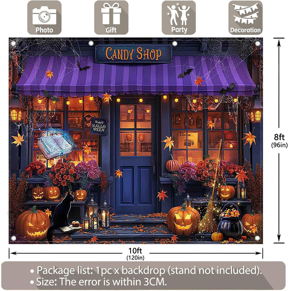 10x8ft Halloween Candy Shop Photography Backdrop Magic Witch Banner