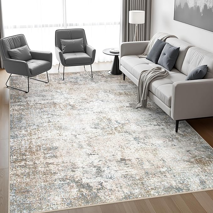 9x12 Area Rug Living Room Rug: Washable Modern Abstract Soft Thin Rug Indoor - Image 3