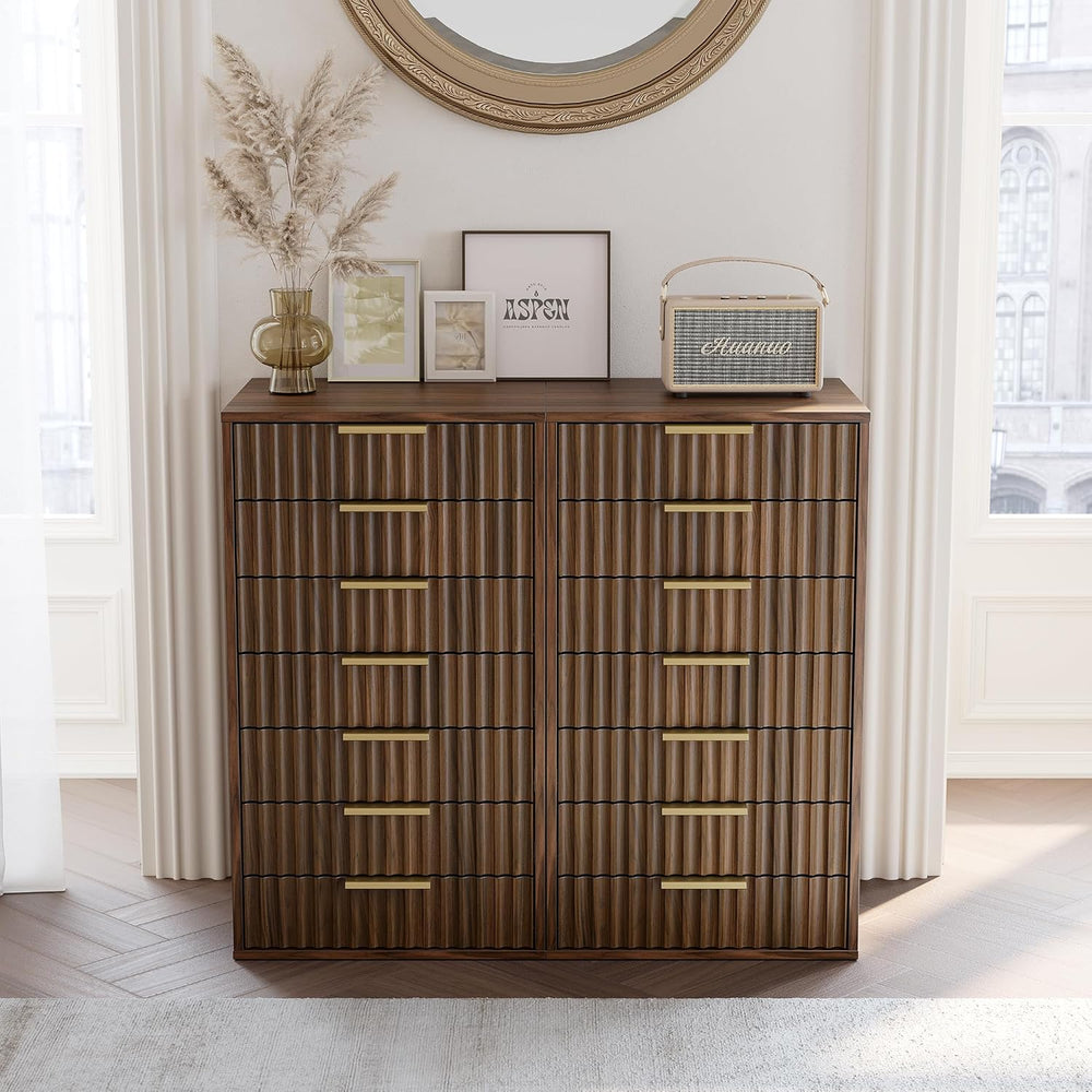 7 Drawer File Cabinet with Wheels for Home Office, Black Walnut