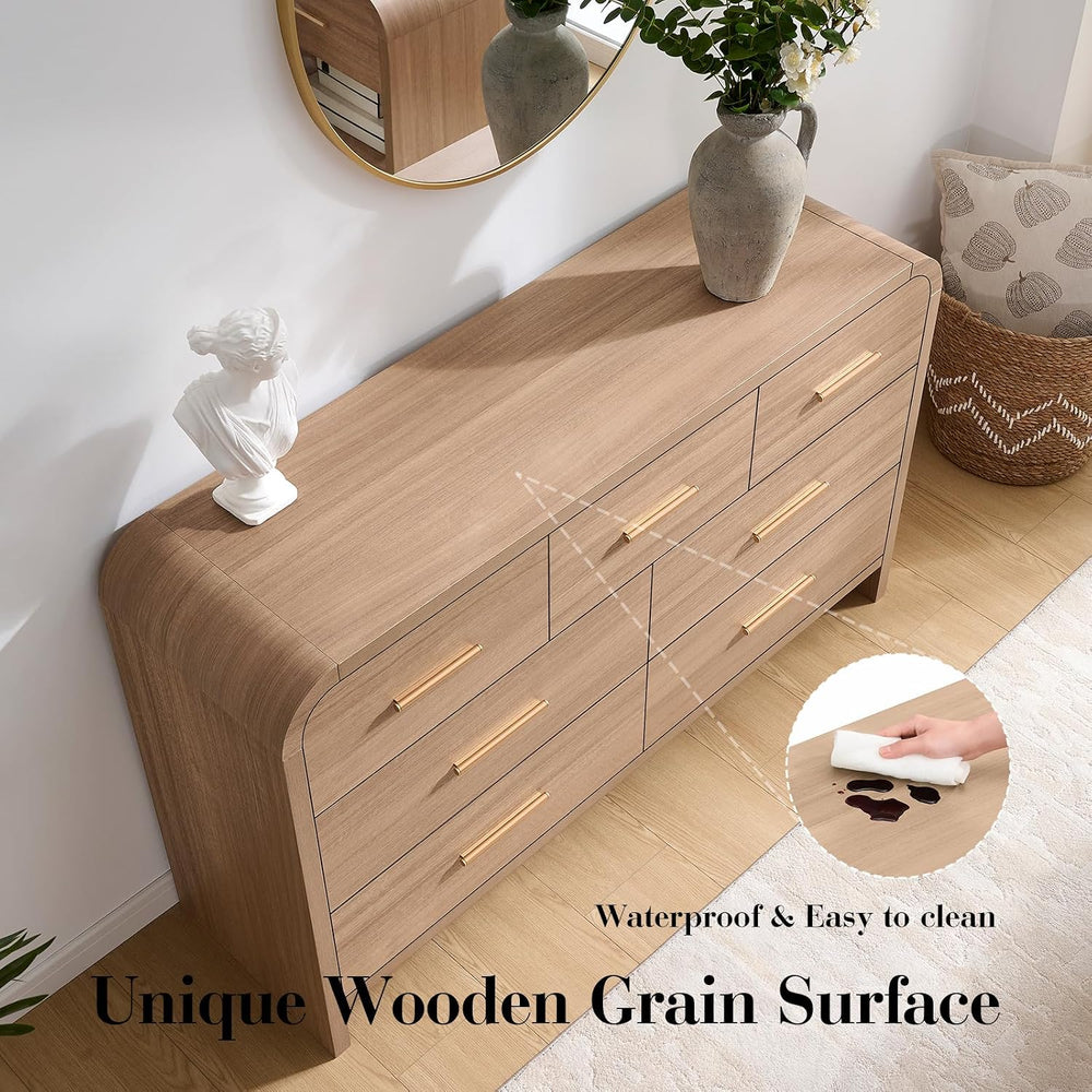 Curved Drawer Dresser for Bedroom with 7 Drawers, 54'' Wide Chest of ...