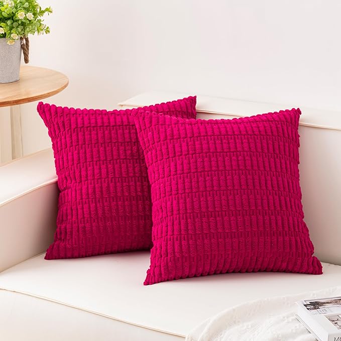 Pack of 2 Corduroy Decorative Throw Pillow Covers 18x18 Inch Soft Striped by Unknown