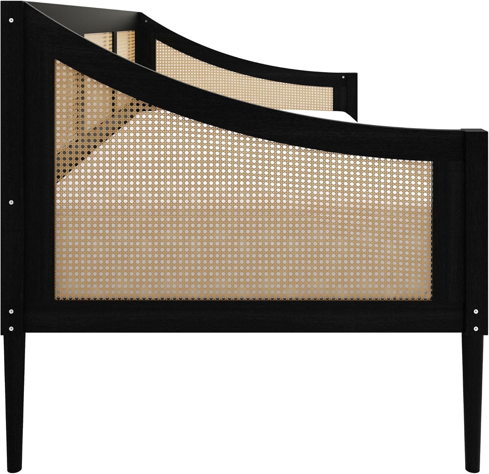 HOME DESIGN Elko Twin Wood and Rattan Daybed, Black