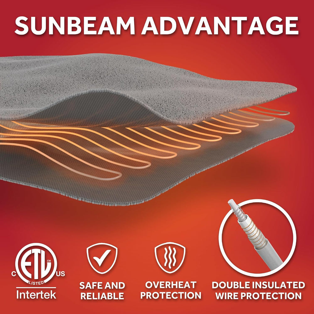 Sunbeam Royal Ultra Fleece Heated Blanket Pebble Gray Twin 84 x 62 in