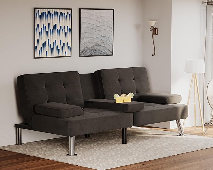 Flamaker Futon Sofa Bed Modern Folding Futon Set Linen Fabric Convertible Rec...