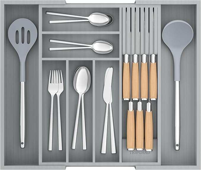 TIOPGHAD Bamboo-Silverware-Drawer-Organizer-Kitchen, Expandable Utensil Holder by TIOPGHAD
