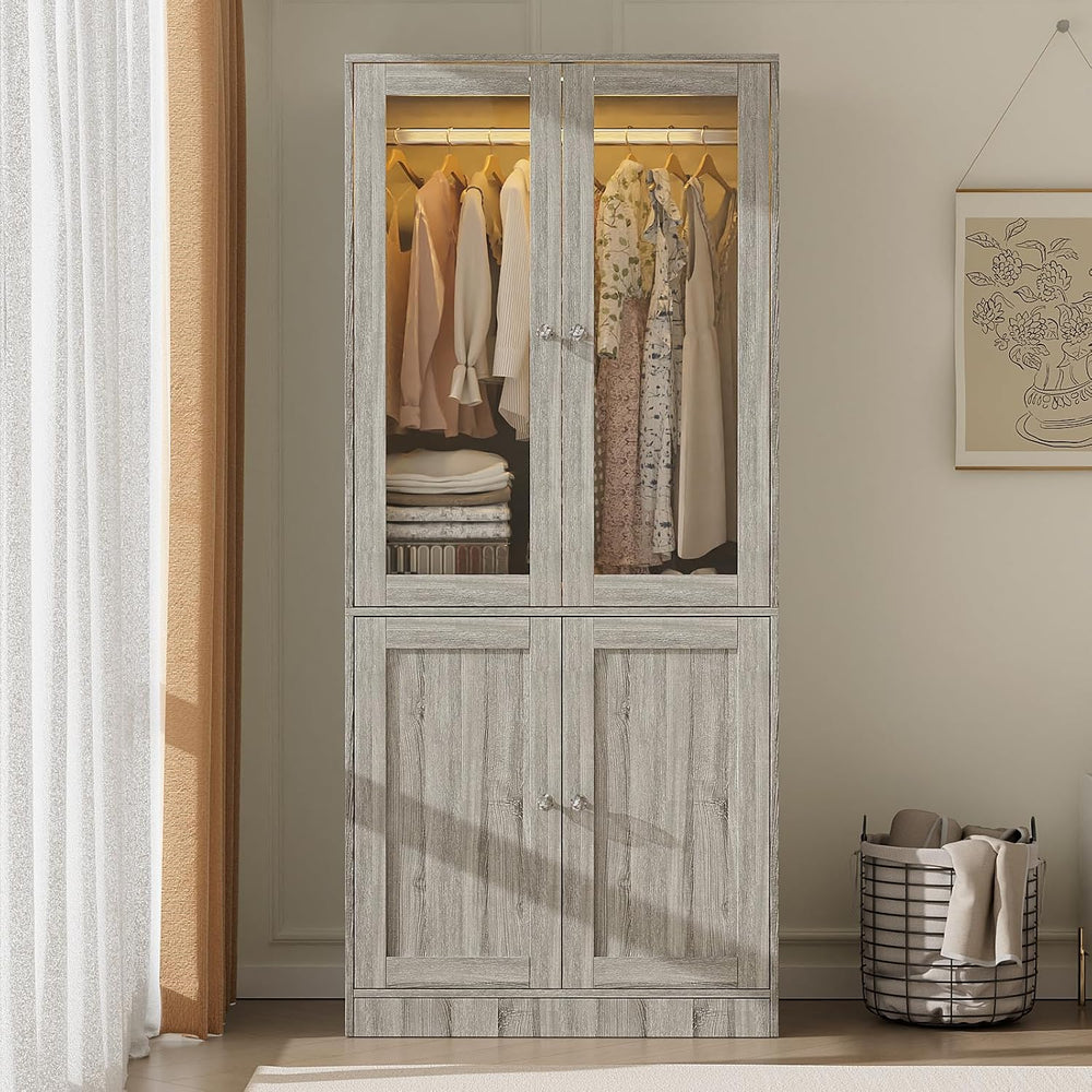 VOWNER 75" Tall Armoire Wardrobe Closet with 2 Glass Doors
