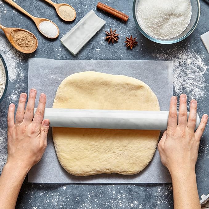 Marble Rolling Pin with Stand, 15.7" White Stone French Heavy Polished Non - Image 5